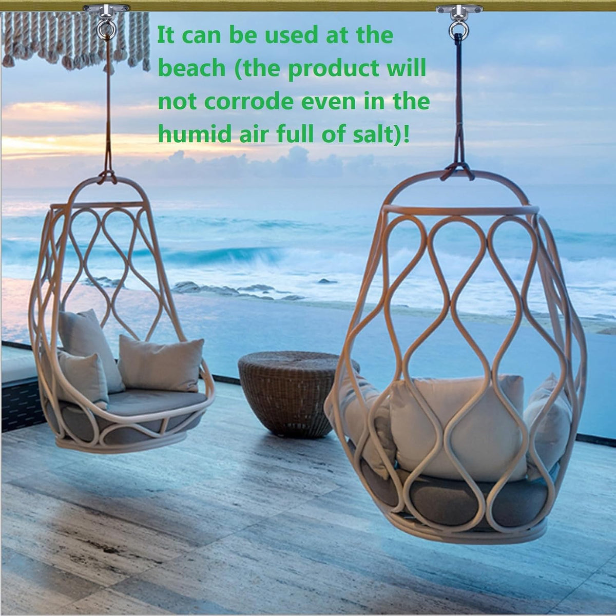 2 Antirust Swing Hanger Heavy Duty 360°+180°Rotation 1500LB Capacity Wood Playground Yoga Hammock Chair, Rope sandbag