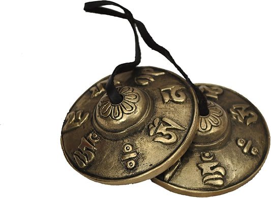 Dharma Store - Tibetan Tingsha Cymbals - 6.2 cm - OM Mane Padme Hum Symbols Embossed