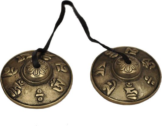 Dharma Store - Tibetan Tingsha Cymbals - 6.2 cm - OM Mane Padme Hum Symbols Embossed