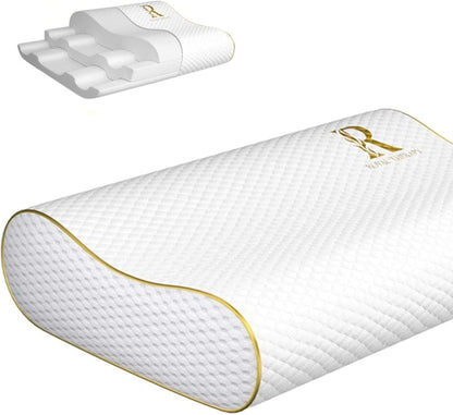 Memory Foam Pillow, Queen Neck Pain Relief, Contour Cervical Pillow, for Neck and Shoulder Pain, Side, Back and Stomach Sleeper, 24x14x5 inches