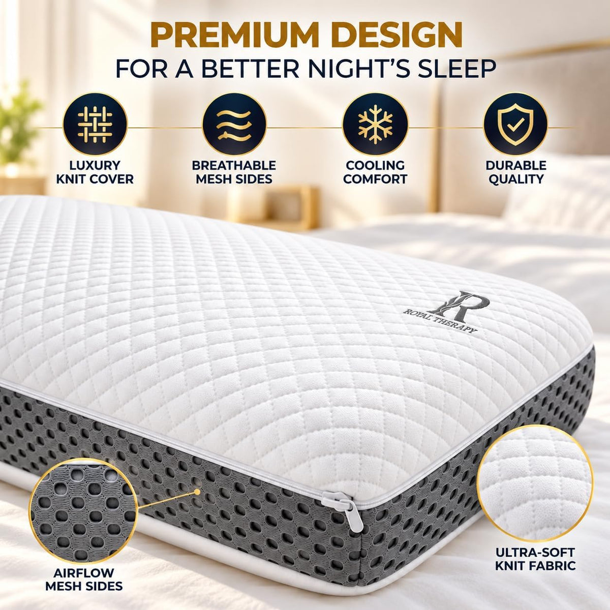 Memory Foam Pillow, Queen Neck Pain Relief, Contour Cervical Pillow, for Neck and Shoulder Pain, Side, Back and Stomach Sleeper, 24x14x5 inches