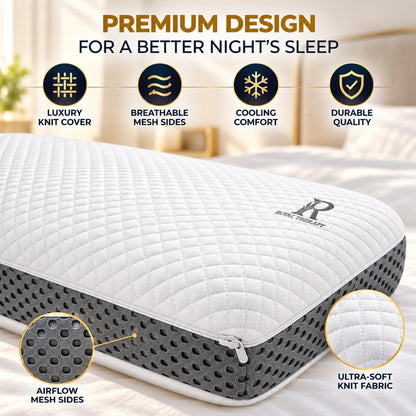 Memory Foam Pillow, Queen Neck Pain Relief, Contour Cervical Pillow, for Neck and Shoulder Pain, Side, Back and Stomach Sleeper, 24x14x5 inches