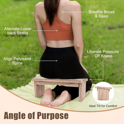 Folding Yoga Meditation Bench - Yoga Kneeling Bench for Adult, Wooden Zen Meditation Stool Kneeling Bench for Yoga Practice (Dark Brown)
