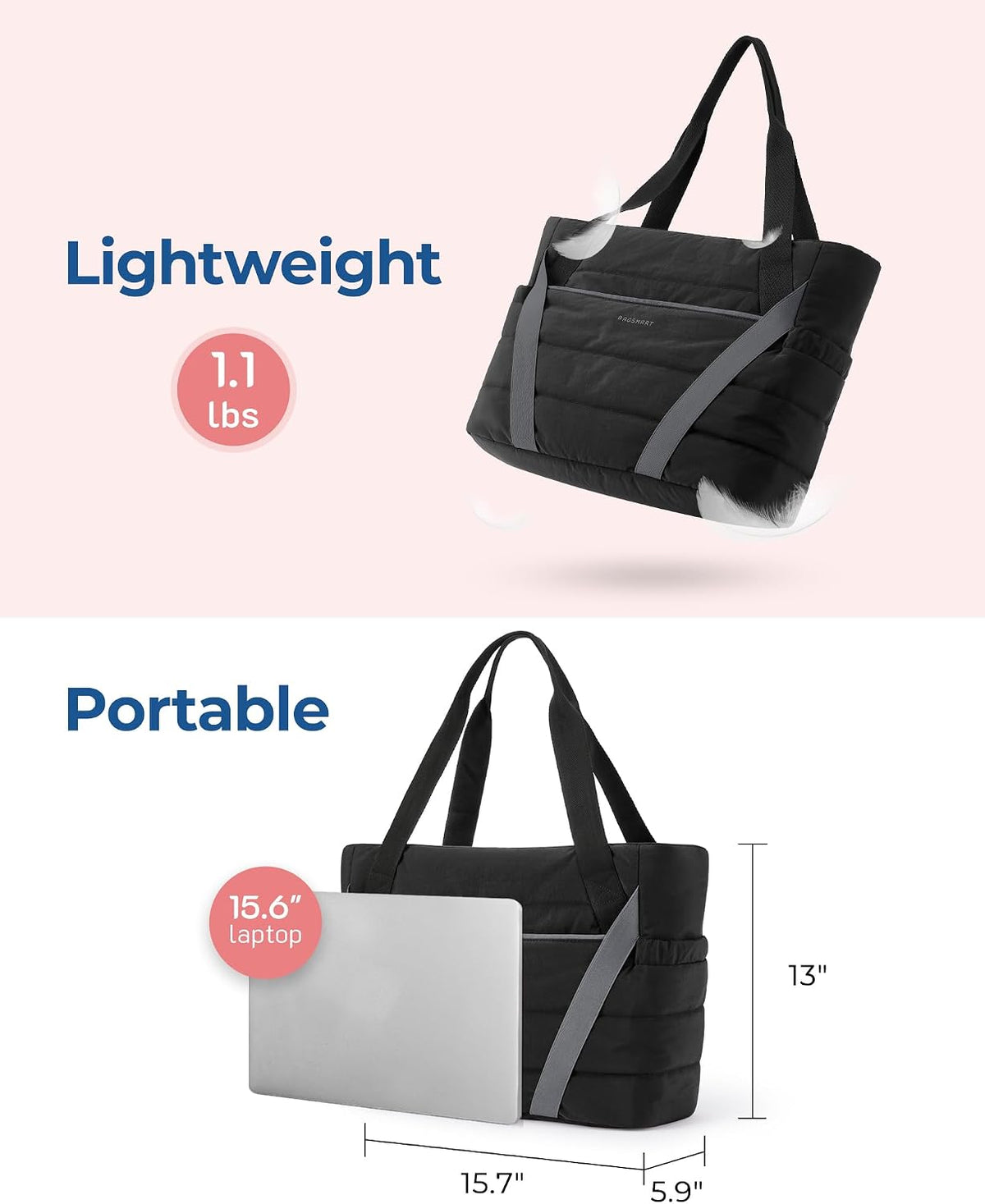 Tote Bag for Women with Zipper and Yoga Mat Straps