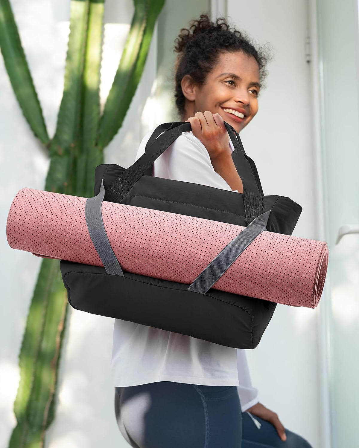 Tote Bag for Women with Zipper and Yoga Mat Straps