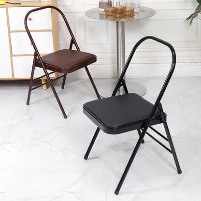 Iyengar Yoga Chair,Metal Frame,Backless Yoga Auxiliary Chair Foldable, Double Beam Yoga Chair with PU Cushion, Double Beam Design,Black