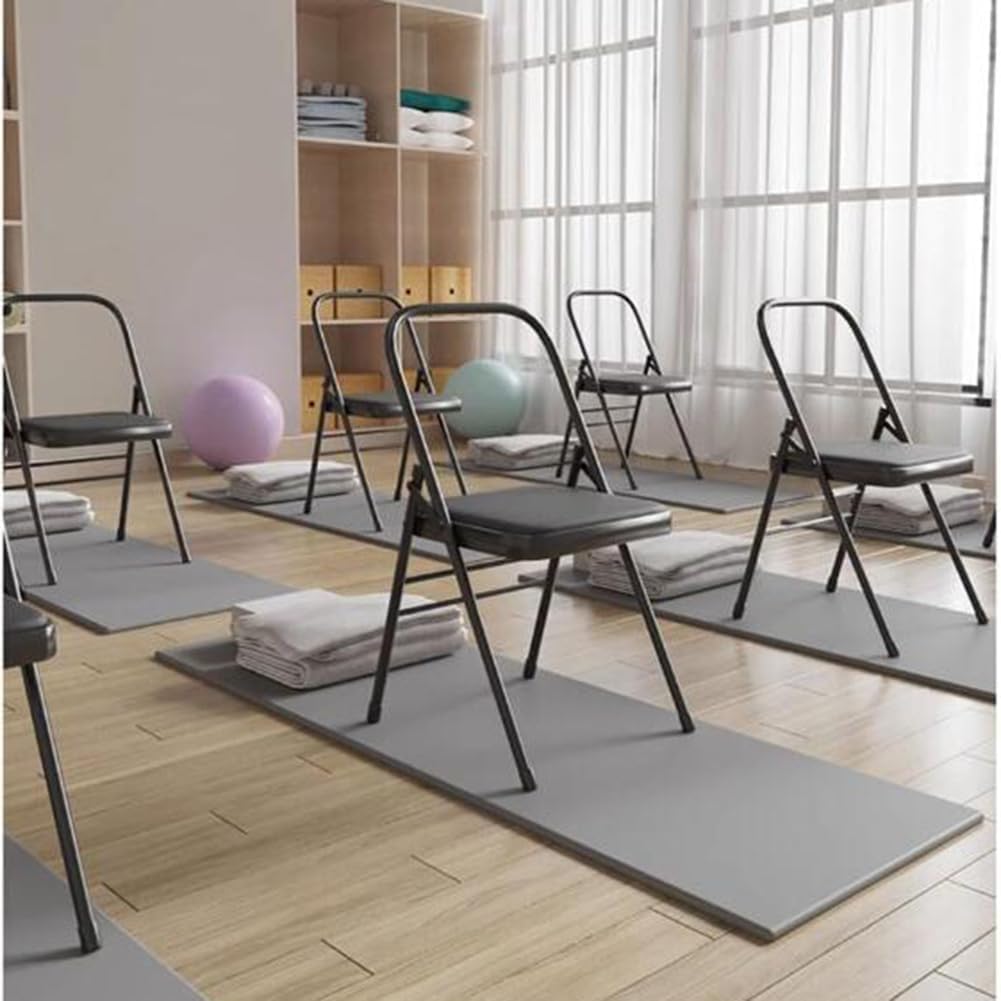 Iyengar Yoga Chair,Metal Frame,Backless Yoga Auxiliary Chair Foldable, Double Beam Yoga Chair with PU Cushion, Double Beam Design,Black
