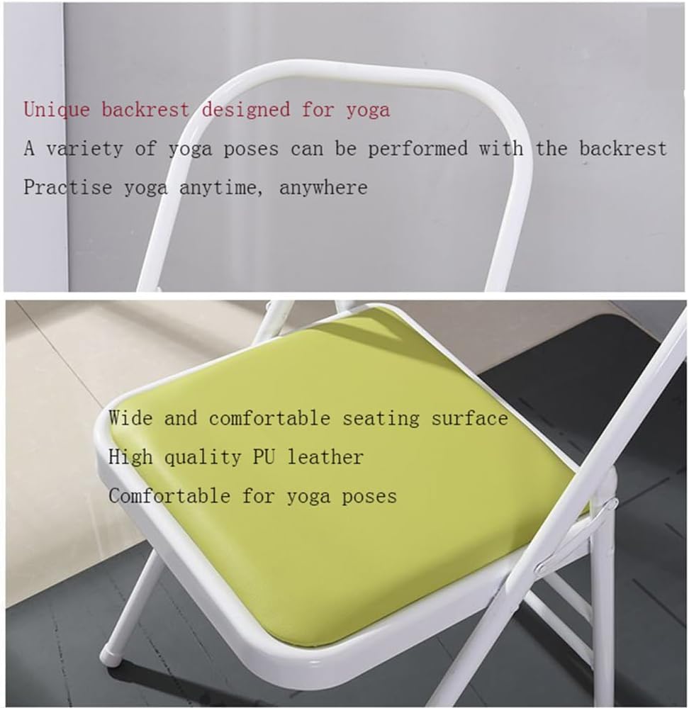 Iyengar Yoga Chair,Metal Frame,Backless Yoga Auxiliary Chair Foldable, Double Beam Yoga Chair with PU Cushion, Double Beam Design,Black