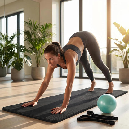 Grip Yoga Mat 5mm Non-Slip PU Natural Rubber Surface, Premium Fitness Mat for Hot Yoga, Pilates, for Women and Men