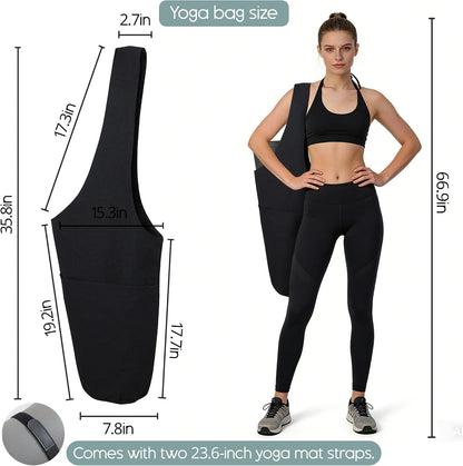 Heavy Duty Cotton Canvas Yoga Bag with Multi-Pocket Organizer, Large Capacity Gym Sports Bags, With 2 Bonus Mat Straps