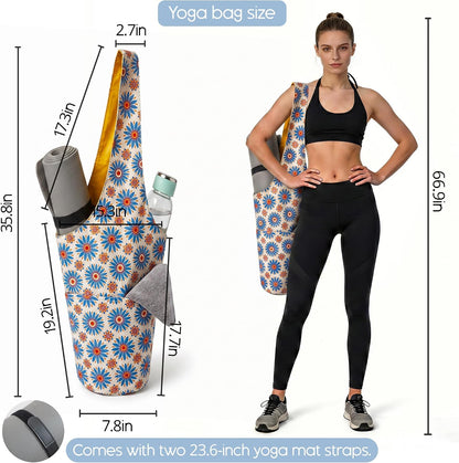 Heavy Duty Cotton Canvas Yoga Bag with Multi-Pocket Organizer, Large Capacity Gym Sports Bags, With 2 Bonus Mat Straps