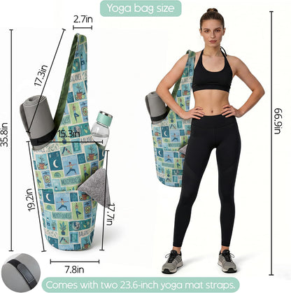 Heavy Duty Cotton Canvas Yoga Bag with Multi-Pocket Organizer, Large Capacity Gym Sports Bags, With 2 Bonus Mat Straps