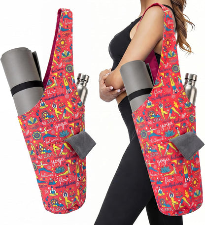 Heavy Duty Cotton Canvas Yoga Bag with Multi-Pocket Organizer, Large Capacity Gym Sports Bags, With 2 Bonus Mat Straps