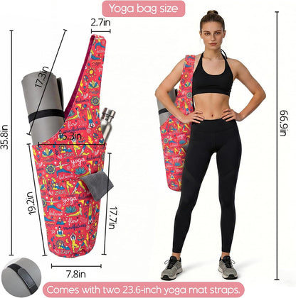 Heavy Duty Cotton Canvas Yoga Bag with Multi-Pocket Organizer, Large Capacity Gym Sports Bags, With 2 Bonus Mat Straps