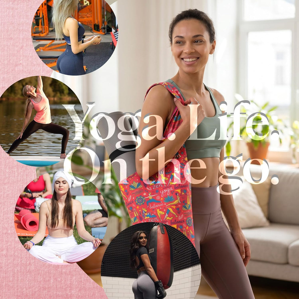 Heavy Duty Cotton Canvas Yoga Bag with Multi-Pocket Organizer, Large Capacity Gym Sports Bags, With 2 Bonus Mat Straps