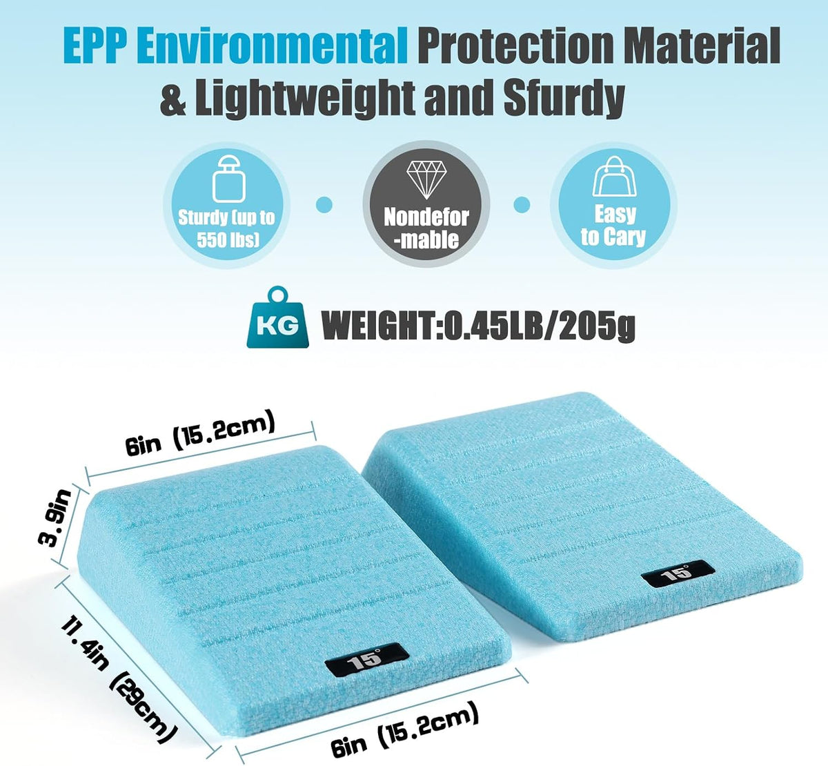 Squat Wedge 2PCS 11.4“ x 6” Foam Block & Helps With Balance