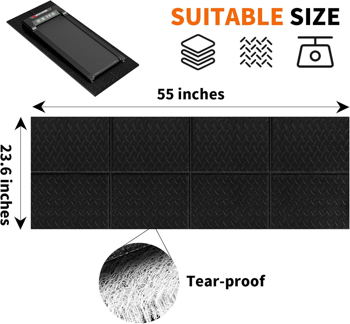 Walking Pad Treadmill Mat for Carpet - 55.1"x23.6",0.2"