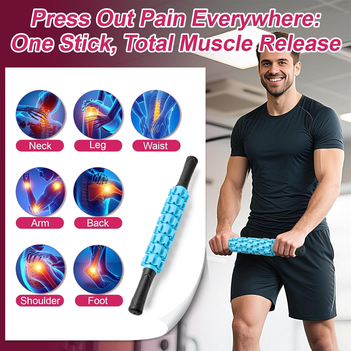 ZanLLW Massage Roller, Muscle Roller Stick, Therapy Roller Stick for Legs, Calf, Thigh, Lipo Roller for Relief Muscles, Deep Tissue Massage Rolling Pin for Trigger Points, Help Sore Muscle Recovery