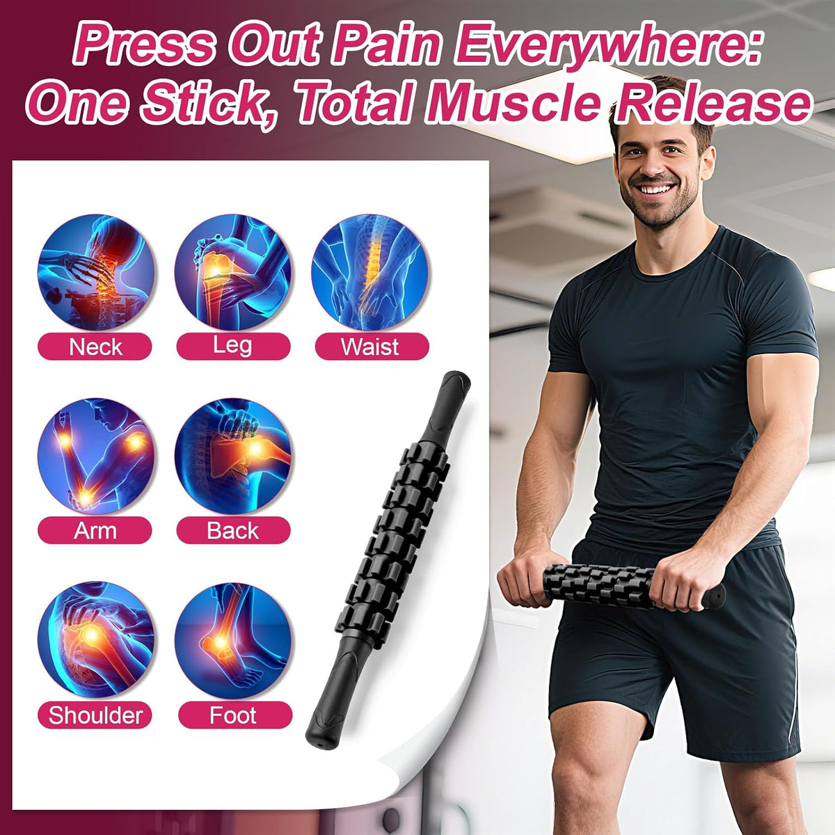 ZanLLW Massage Roller, Muscle Roller Stick, Therapy Roller Stick for Legs, Calf, Thigh, Lipo Roller for Relief Muscles, Deep Tissue Massage Rolling Pin for Trigger Points, Help Sore Muscle Recovery