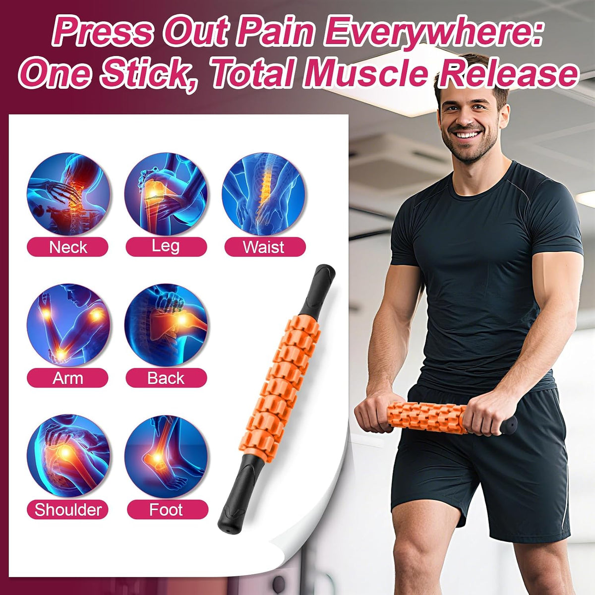 ZanLLW Massage Roller, Muscle Roller Stick, Therapy Roller Stick for Legs, Calf, Thigh, Lipo Roller for Relief Muscles, Deep Tissue Massage Rolling Pin for Trigger Points, Help Sore Muscle Recovery