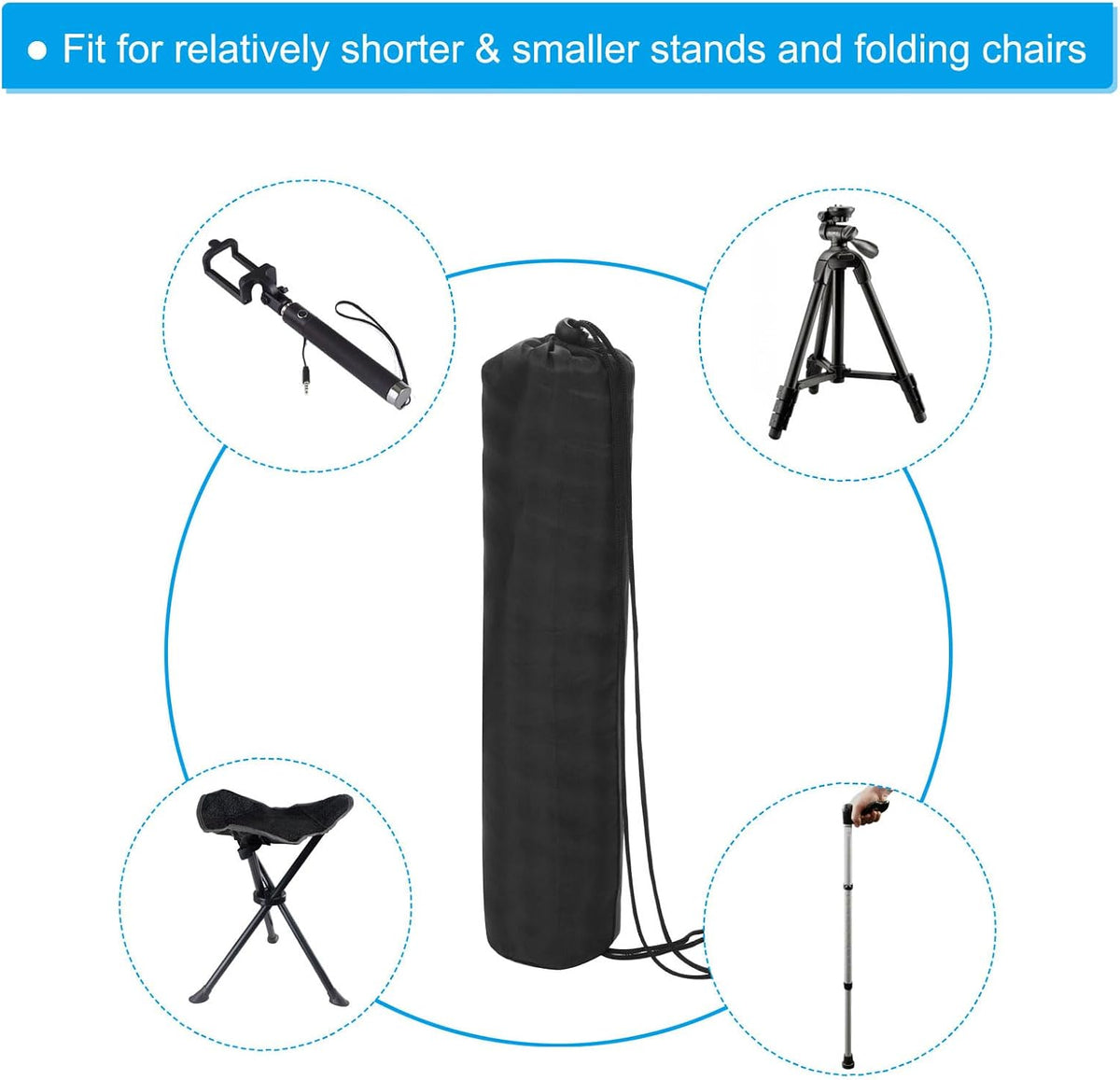18 Inch Ultra Mini Chair Replacement Bag, 2 Pack Nylon Foldable Tripod Carry Bag Storage Bag with Shoulder Strap for Outdoor Travel, Black