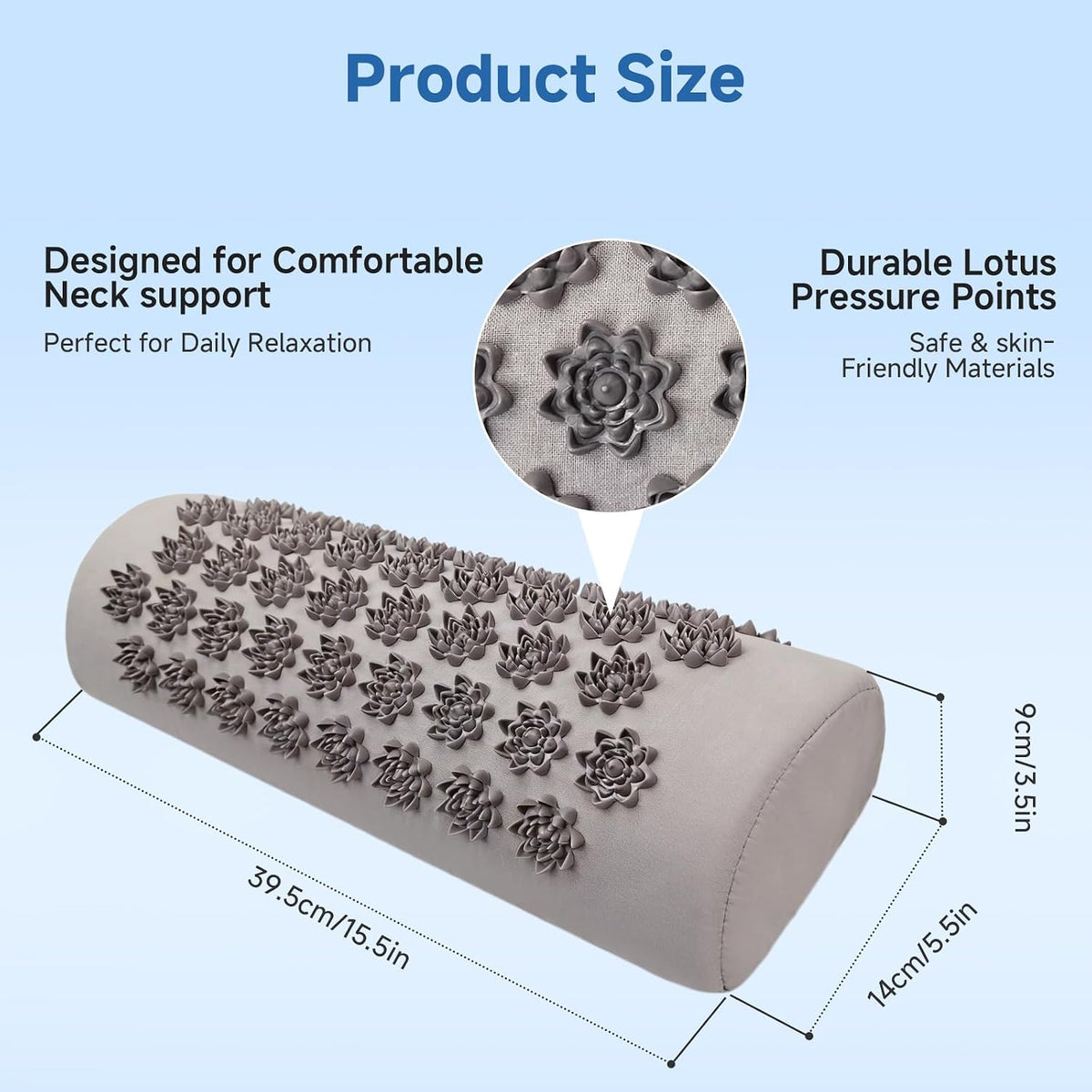 Acupressure Neck Pillow, Ergonomic Neck Support Pillow with Raised Pressure Points, Neck Rest Pillow for Home, Office, Travel, Reading, Relaxation Gift for Women & Men, Light Gray