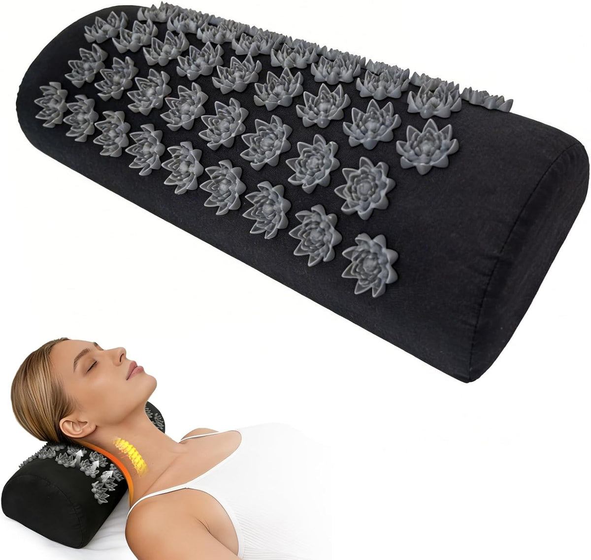 Acupressure Neck Pillow, Ergonomic Neck Support Pillow with Raised Pressure Points, Neck Rest Pillow for Home, Office, Travel, Reading, Relaxation Gift for Women & Men, Light Gray