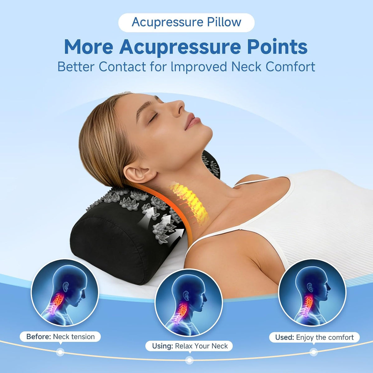Acupressure Neck Pillow, Ergonomic Neck Support Pillow with Raised Pressure Points, Neck Rest Pillow for Home, Office, Travel, Reading, Relaxation Gift for Women & Men, Light Gray