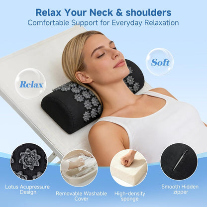 Acupressure Neck Pillow, Ergonomic Neck Support Pillow with Raised Pressure Points, Neck Rest Pillow for Home, Office, Travel, Reading, Relaxation Gift for Women & Men, Light Gray