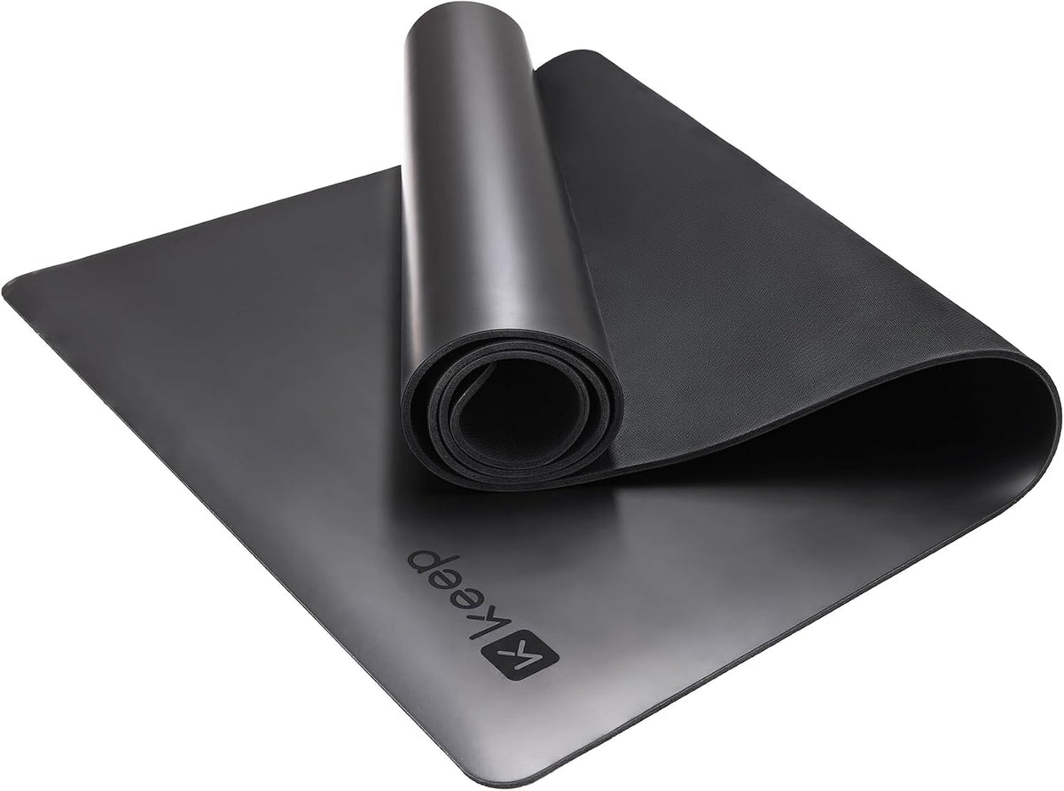 Rubber Yoga Mat - Professional Sweat Absorbent PU & Natural Rubber. Non Slip Workout Mats for Women & Men, 5mm Thick, 72"x26" Extra Long Wide Pad for Hot Yoga, Pilates, HIIT, Home Gym - Strap Included