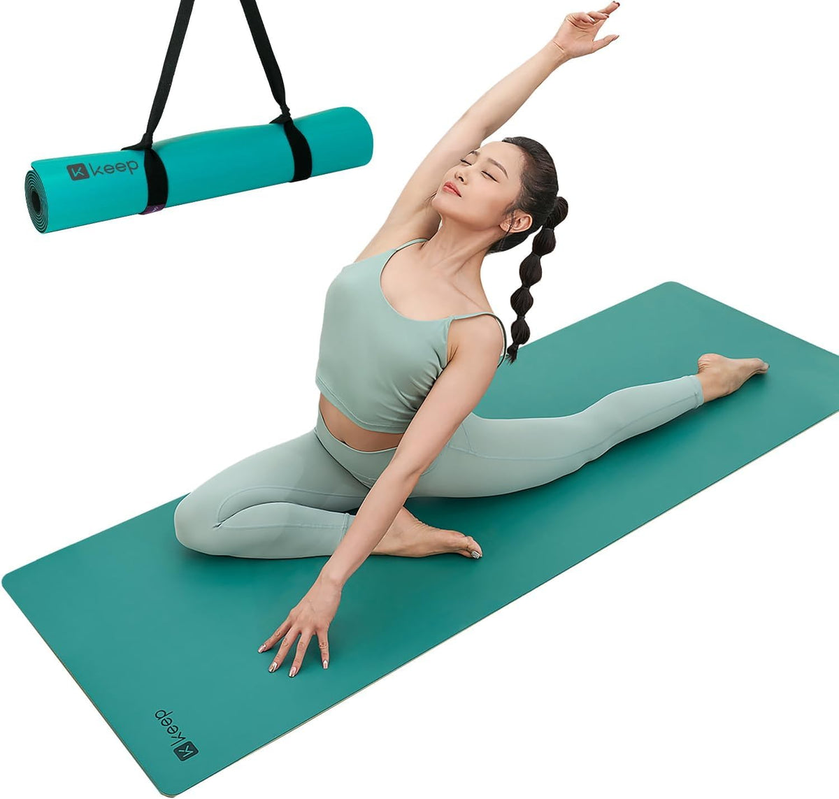 Rubber Yoga Mat - Professional Sweat Absorbent PU & Natural Rubber. Non Slip Workout Mats for Women & Men, 5mm Thick, 72"x26" Extra Long Wide Pad for Hot Yoga, Pilates, HIIT, Home Gym - Strap Included