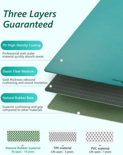 Rubber Yoga Mat - Professional Sweat Absorbent PU & Natural Rubber. Non Slip Workout Mats for Women & Men, 5mm Thick, 72"x26" Extra Long Wide Pad for Hot Yoga, Pilates, HIIT, Home Gym - Strap Included