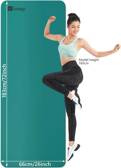 Rubber Yoga Mat - Professional Sweat Absorbent PU & Natural Rubber. Non Slip Workout Mats for Women & Men, 5mm Thick, 72"x26" Extra Long Wide Pad for Hot Yoga, Pilates, HIIT, Home Gym - Strap Included