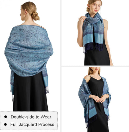 Silky Paisley Pashmina Shawl Scarf-Women's Soft Double-side Jacquard Pashminas Wrap for Evening Dress Travel Shawl