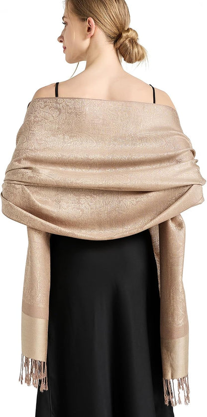 Silky Paisley Pashmina Shawl Scarf-Women's Soft Double-side Jacquard Pashminas Wrap for Evening Dress Travel Shawl