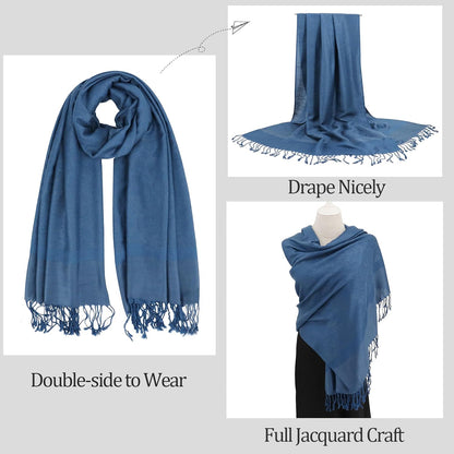 Silky Paisley Pashmina Shawl Scarf-Women's Soft Double-side Jacquard Pashminas Wrap for Evening Dress Travel Shawl