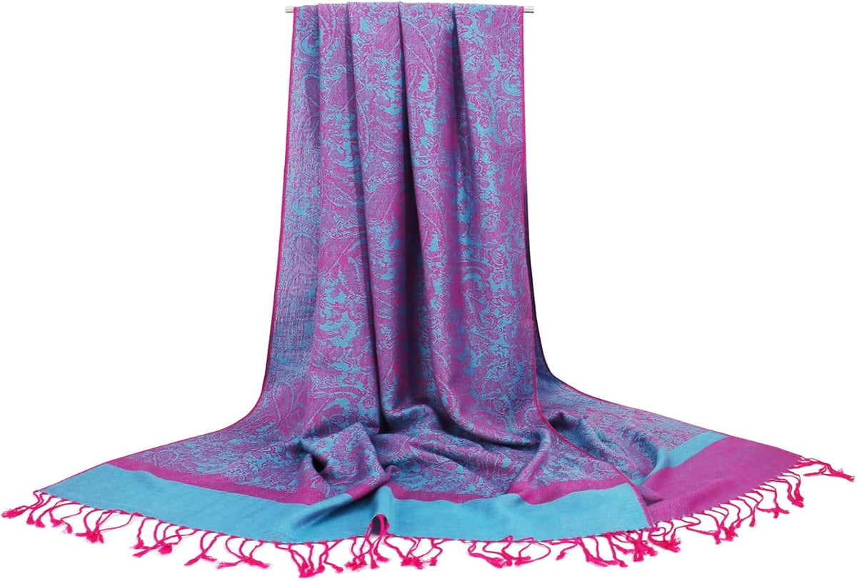 Silky Paisley Pashmina Shawl Scarf-Women's Soft Double-side Jacquard Pashminas Wrap for Evening Dress Travel Shawl