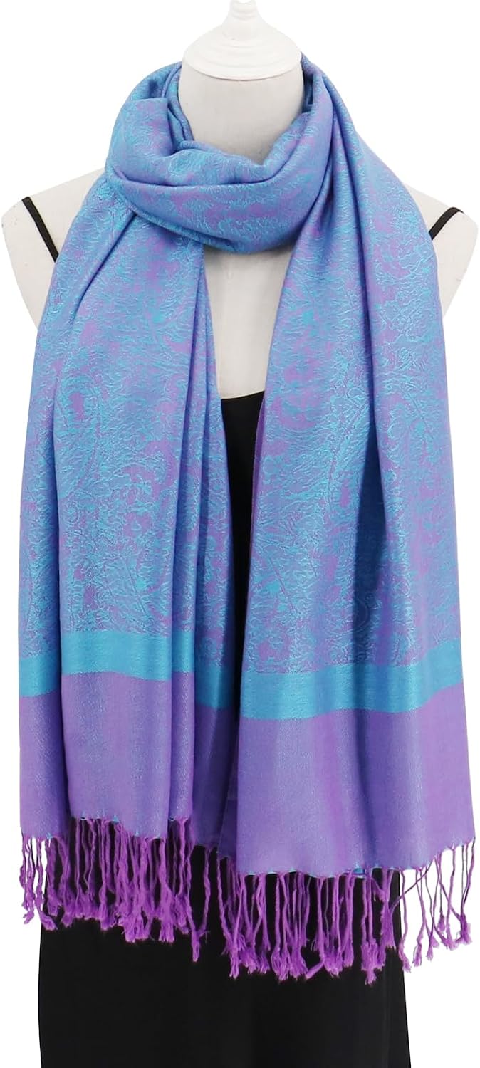 Silky Paisley Pashmina Shawl Scarf-Women's Soft Double-side Jacquard Pashminas Wrap for Evening Dress Travel Shawl