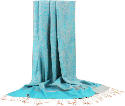 Silky Paisley Pashmina Shawl Scarf-Women's Soft Double-side Jacquard Pashminas Wrap for Evening Dress Travel Shawl