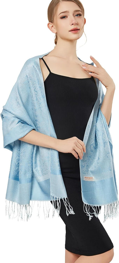 Silky Paisley Pashmina Shawl Scarf-Women's Soft Double-side Jacquard Pashminas Wrap for Evening Dress Travel Shawl