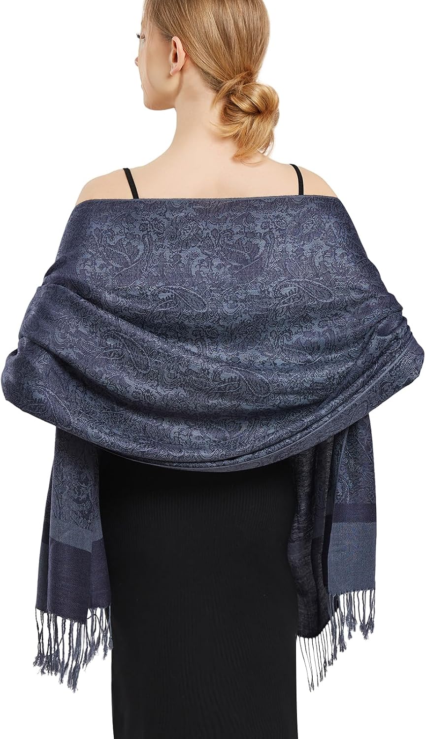 Silky Paisley Pashmina Shawl Scarf-Women's Soft Double-side Jacquard Pashminas Wrap for Evening Dress Travel Shawl