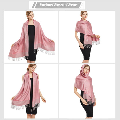 Silky Paisley Pashmina Shawl Scarf-Women's Soft Double-side Jacquard Pashminas Wrap for Evening Dress Travel Shawl