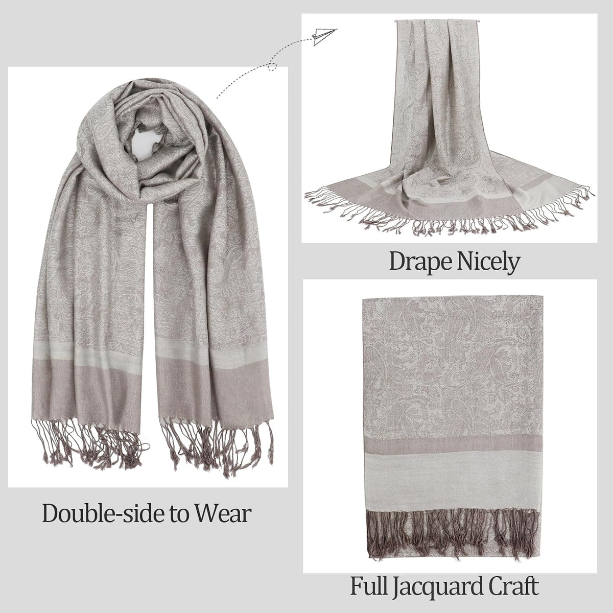 Silky Paisley Pashmina Shawl Scarf-Women's Soft Double-side Jacquard Pashminas Wrap for Evening Dress Travel Shawl