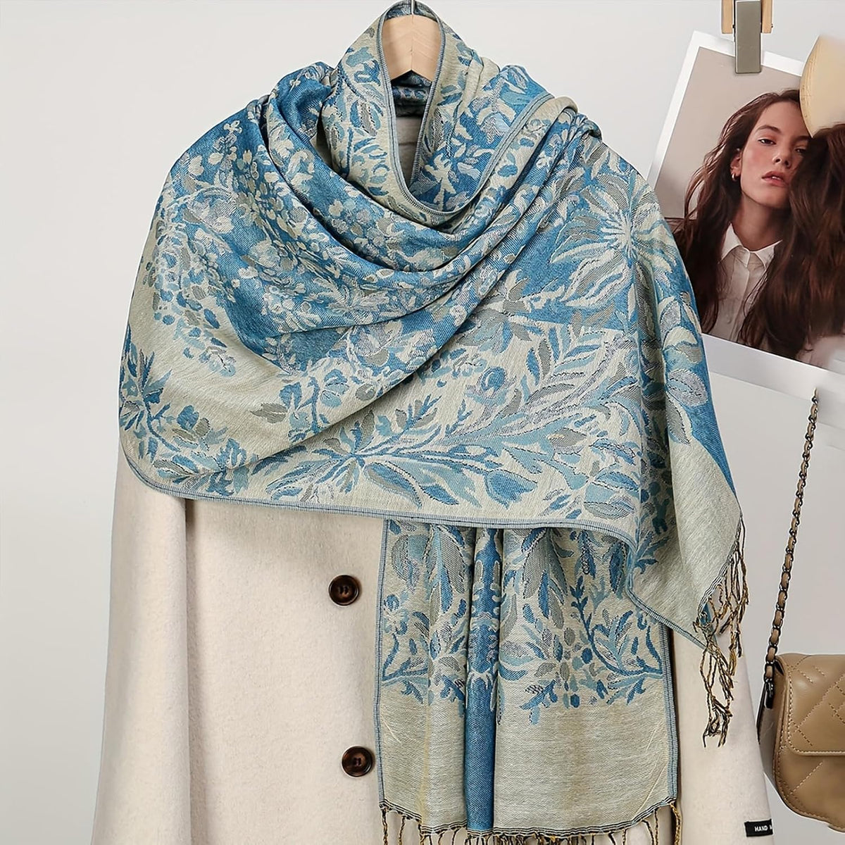 Silky Paisley Pashmina Shawl Scarf-Women's Soft Double-side Jacquard Pashminas Wrap for Evening Dress Travel Shawl