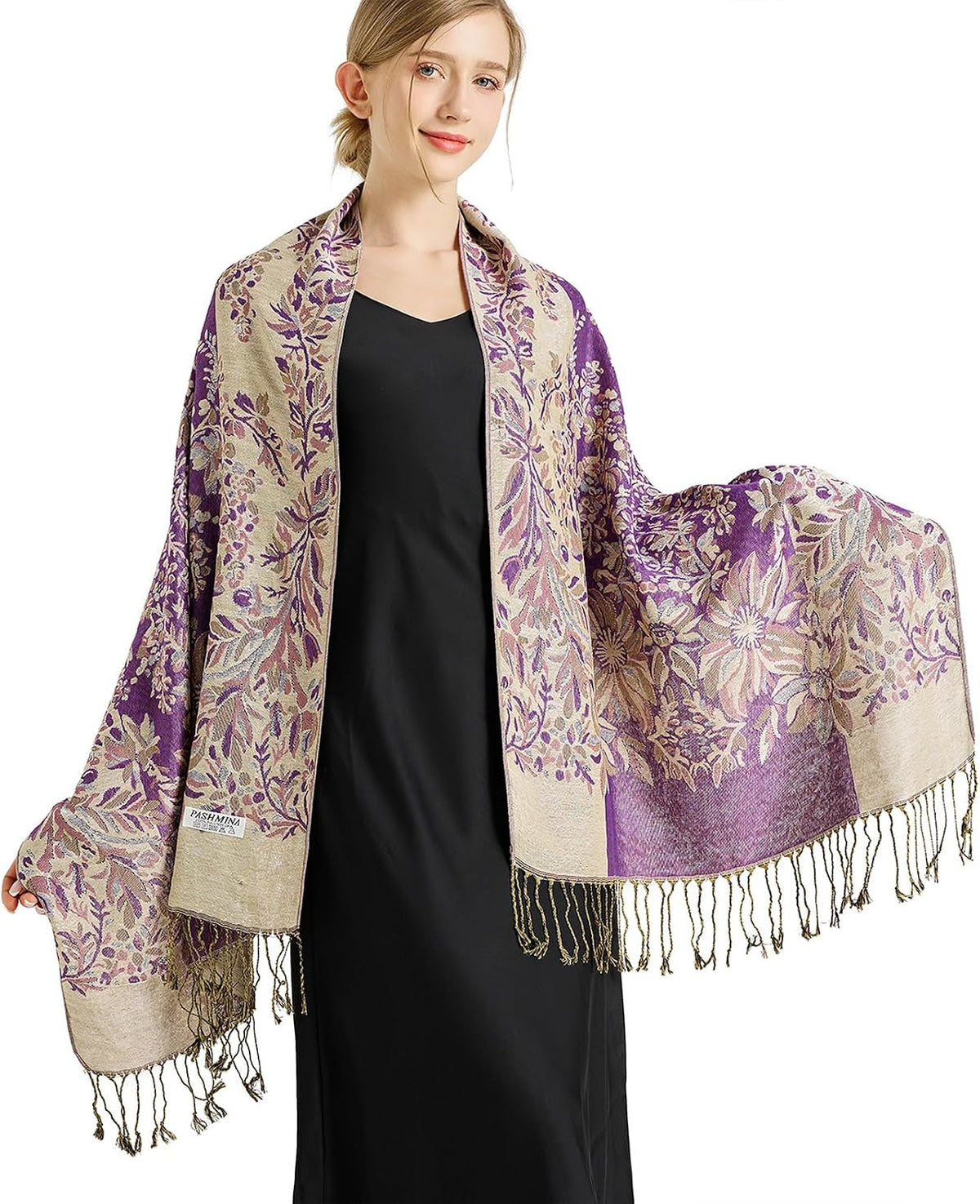 Silky Paisley Pashmina Shawl Scarf-Women's Soft Double-side Jacquard Pashminas Wrap for Evening Dress Travel Shawl