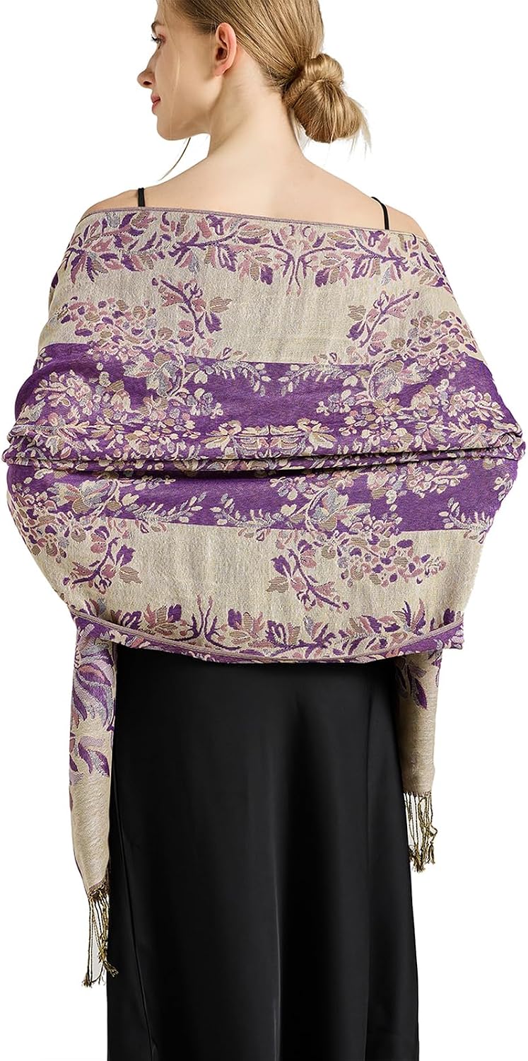 Silky Paisley Pashmina Shawl Scarf-Women's Soft Double-side Jacquard Pashminas Wrap for Evening Dress Travel Shawl