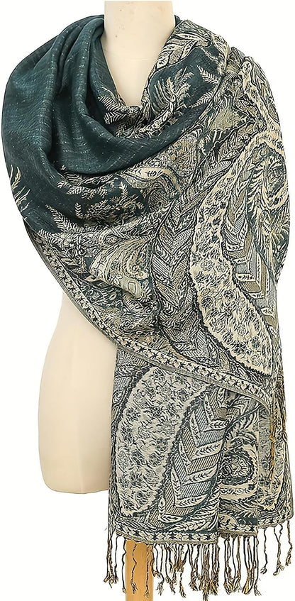 Silky Paisley Pashmina Shawl Scarf-Women's Soft Double-side Jacquard Pashminas Wrap for Evening Dress Travel Shawl