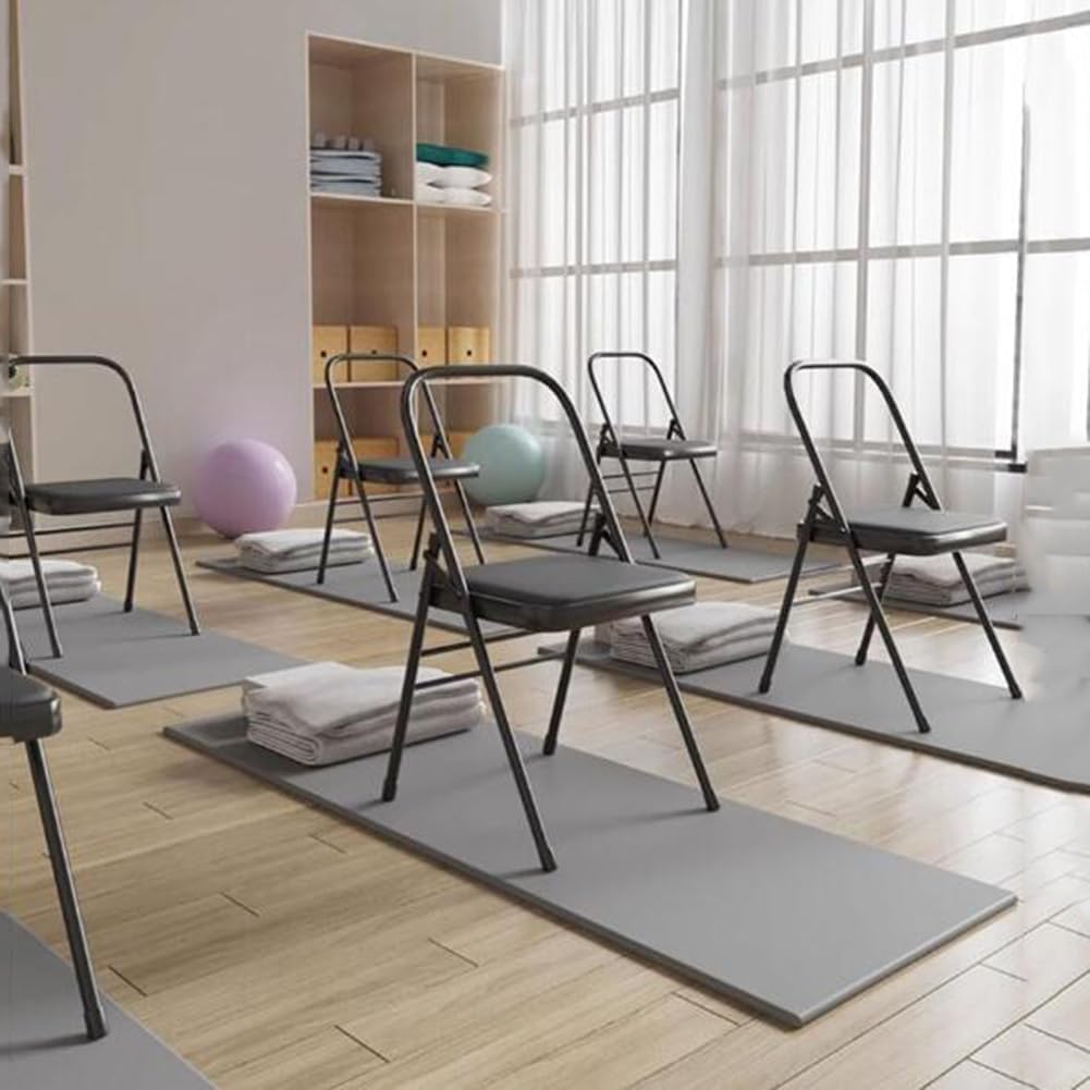Yoga Auxiliary Chair Backless Folding Chair Metal Folding Flexibility Exercise Chair Balance Handstand Training Tool for Back Pain Relieving Black