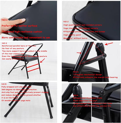 Yoga Auxiliary Chair Backless Folding Chair Metal Folding Flexibility Exercise Chair Balance Handstand Training Tool for Back Pain Relieving Black