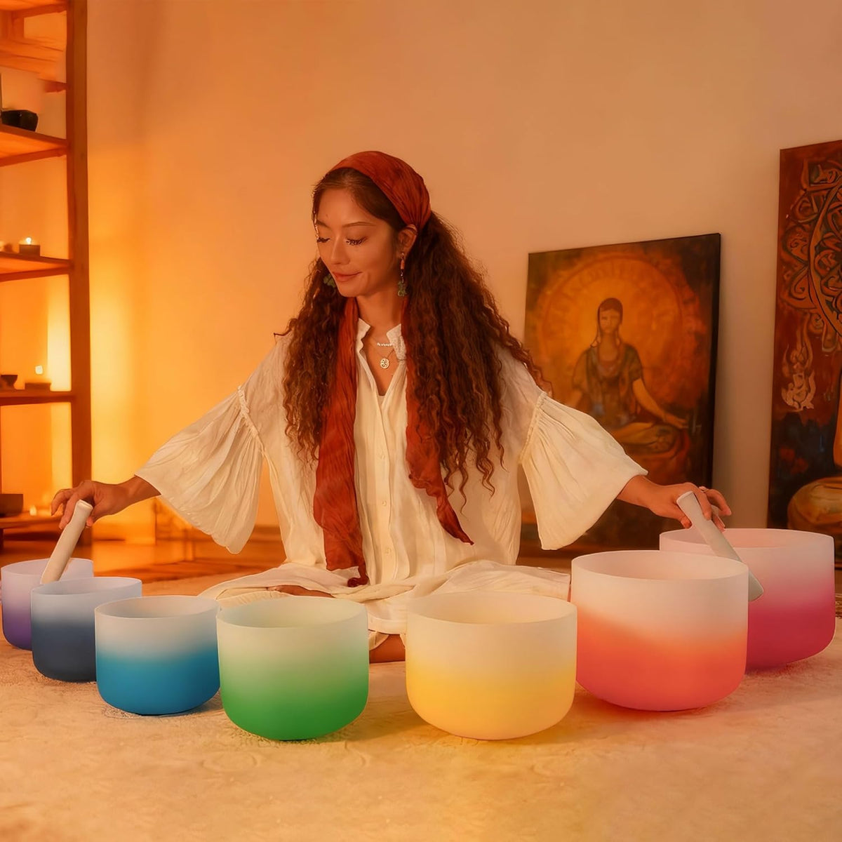 432Hz 6"-12" Gradient Design Crystal Singing Bowl Set of 7